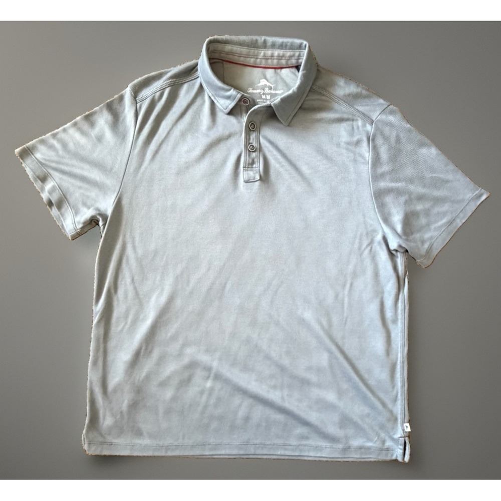 Tommy Bahama Short Sleeve Golf Polo Shirt Gray Embroidered Logo Medium JBHS